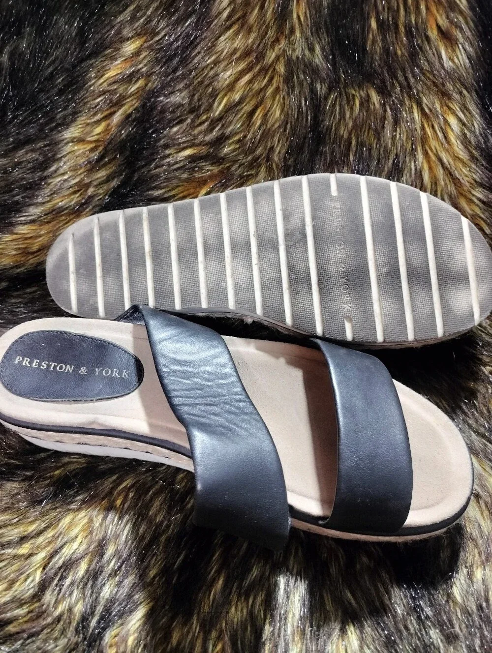 Preston & York Black Double-Strap Platform Slide Sandals